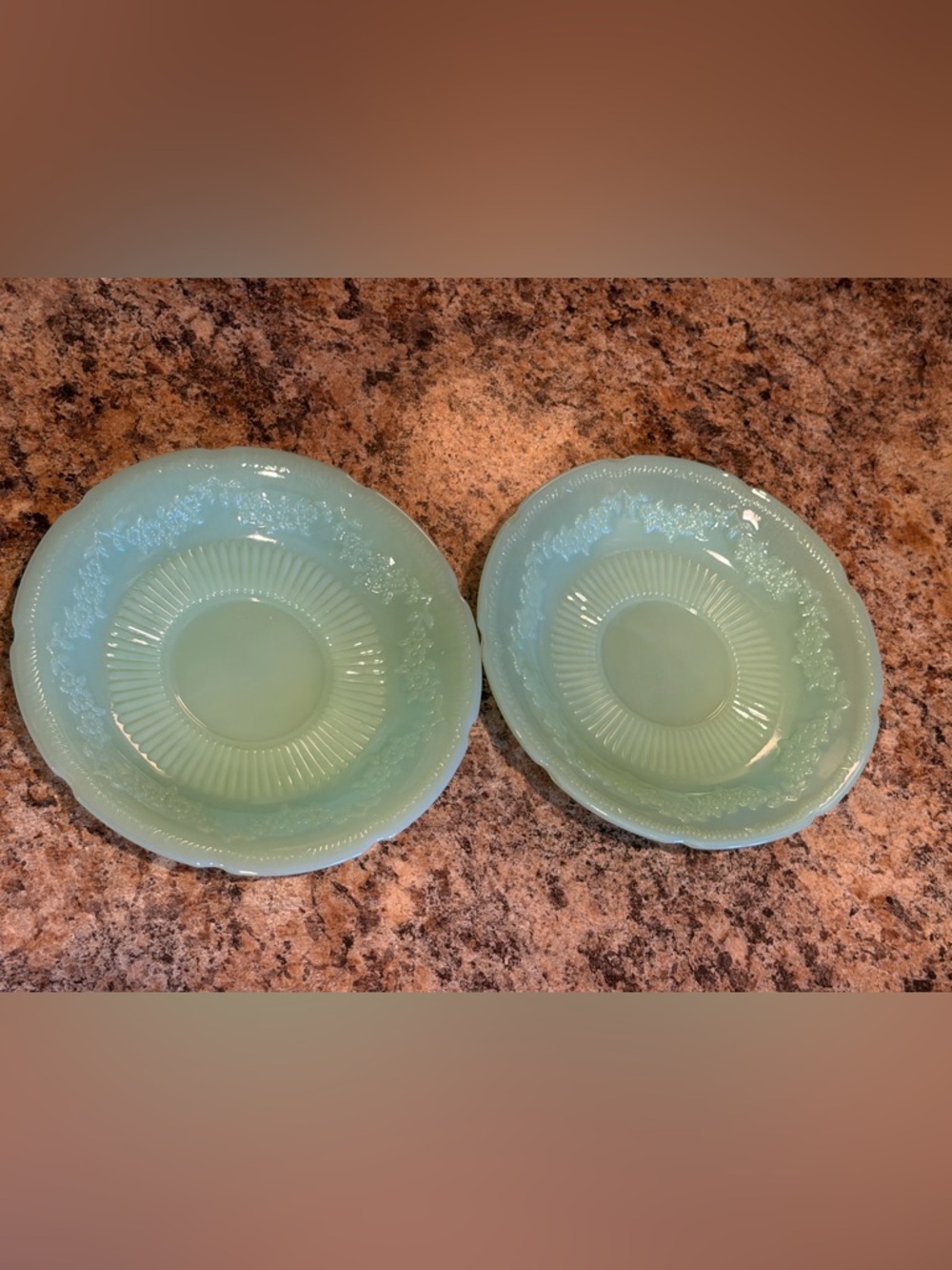 Vintage Anchor Hocking Alice Pattern Jadeite Saucers